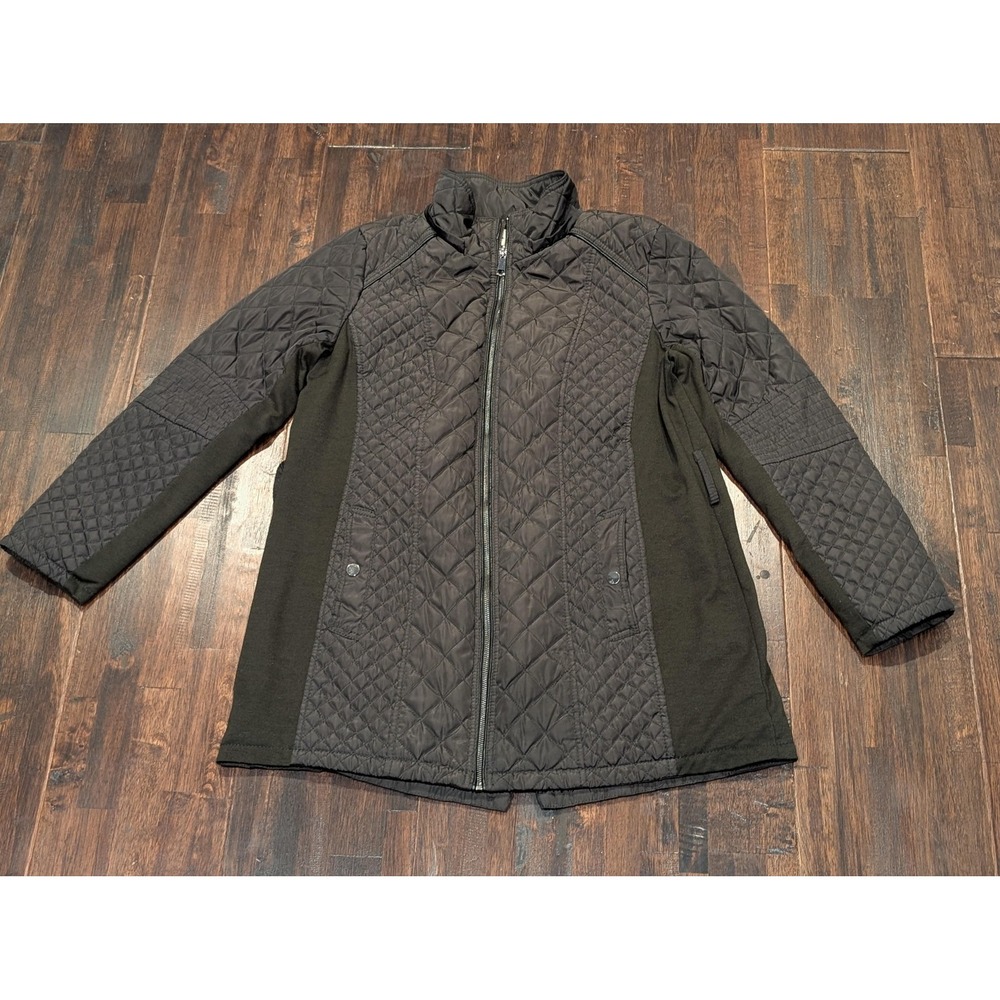 Sebby Collection Jacket Womens XL Olive Green Quilted Mixed Zip Coat